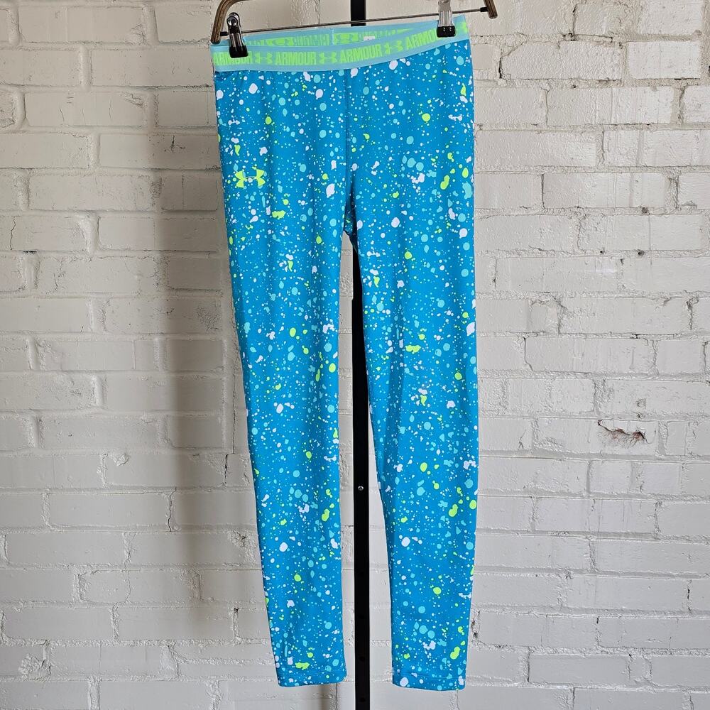 ​Under Armour Athletic Compression Leggings┃Neon Abstract Paint Splatter┃YLG